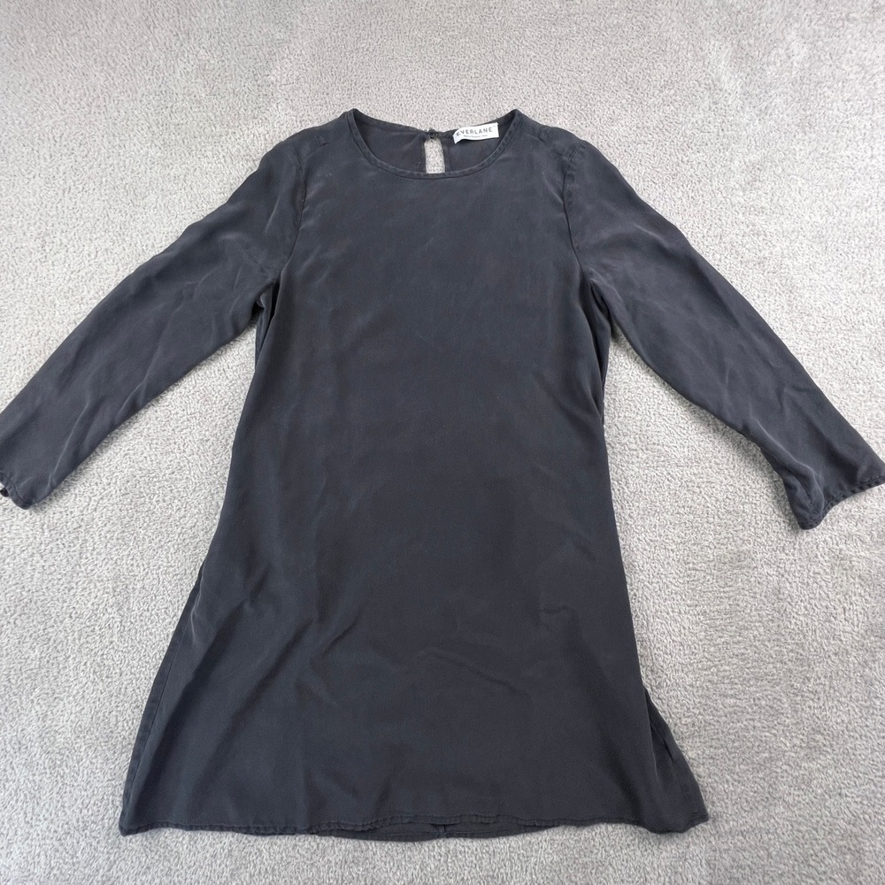 Everlane 100%‎ Silk Dress Womens XS Black Sandwashed Keyhole Back Minimalist